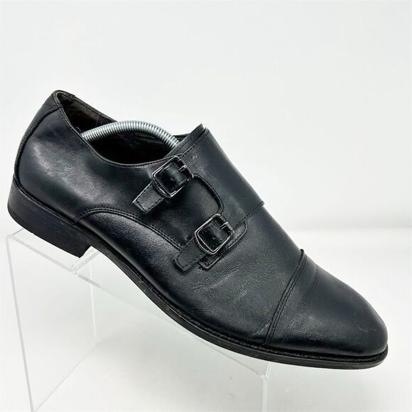 Vince Camuto Men's Black Leather Double Monk Strap Dress Shoes Size 12 - Picture 1 of 14